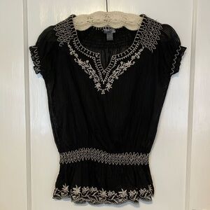 Poetry Black Embroidered Women's Top
